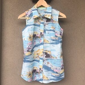 NWOT Boden Sleeveless Blue Pattered Shirt US 2 R